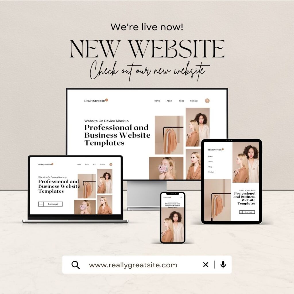Minimalist Neutral Multi Device Computer Mockup Website Launch Instagram Post